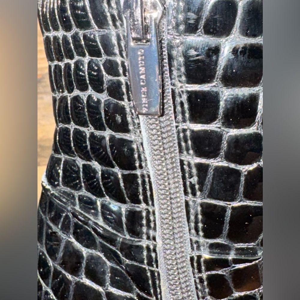 Vince Camuto Pelsna Island Black Croc Embossed Pointed Toe Stiletto Boots Sz 7.5 - Picture 9 of 9